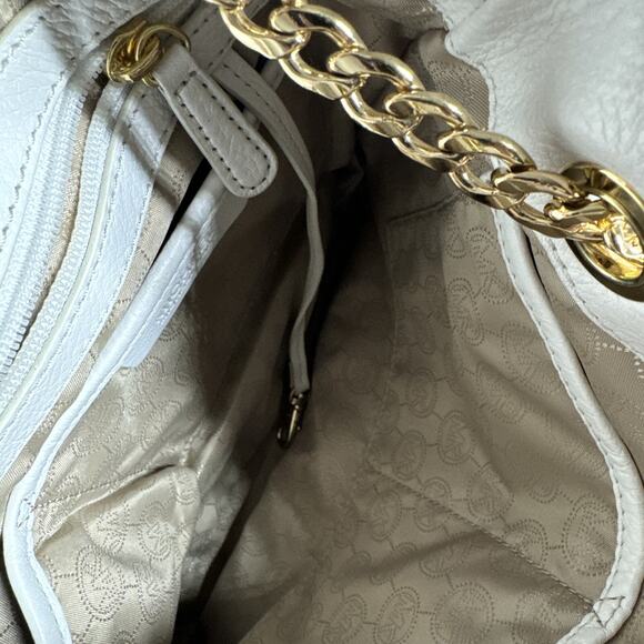 Michael Kors 30H01TCM2L Medium Jet Set White Leather Tote Purse - Picture 8 of 10